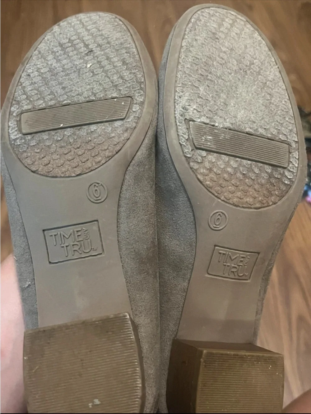 Time and Tru Gray Suede Low Block Heel Pumps